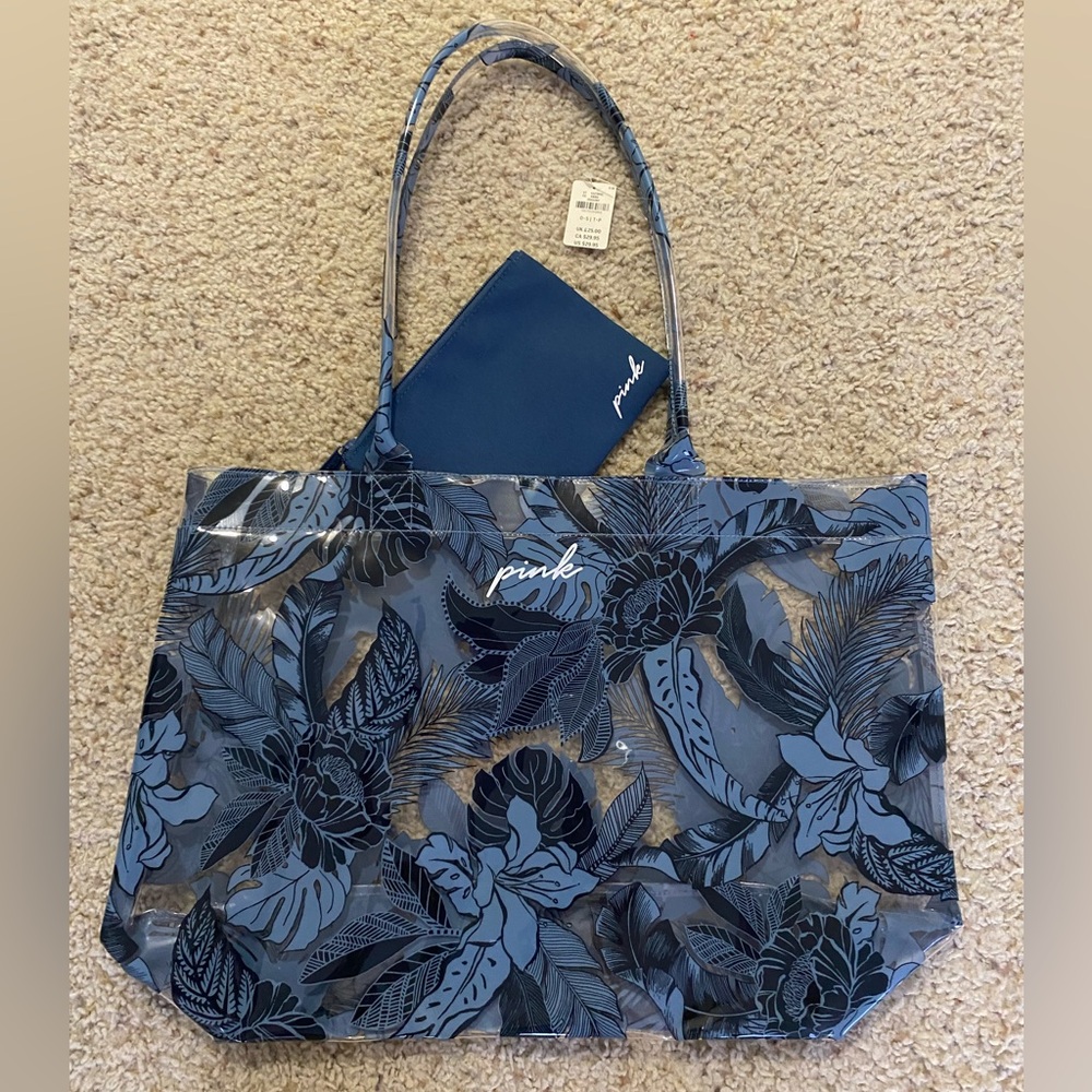 Victorias Secret Pink 2 piece Clear flowered tote and wallet
